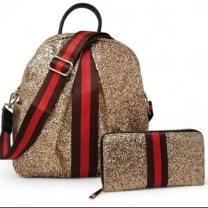 Rose Gold Sparkle Convertible Crossbody- backpack and wallet Set